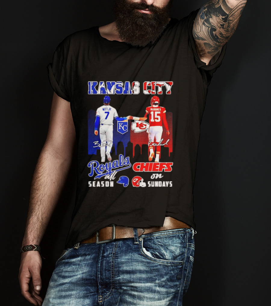 Kansas City Royals And Chiefs Bobby Witt Jr Patrick Mahomes NFL MLB All Season Sundays T-Shirt