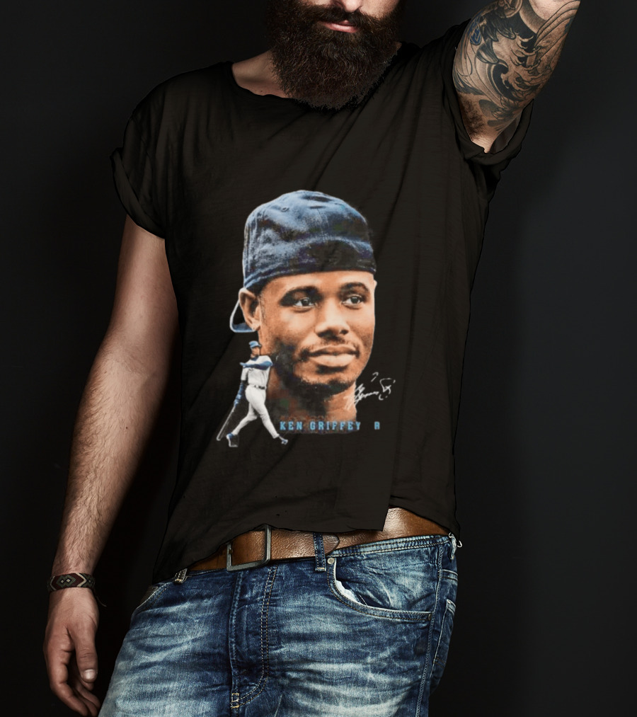 Ken Griffey Jr Seattle Mariners Portrait Signature Baseball Legend T-Shirt