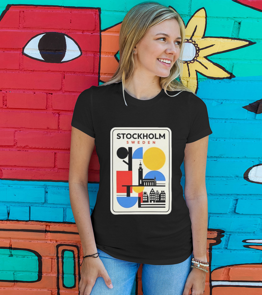 Stockholm Sweden Geometric Cityscape Travel Iconic Urban Landmark Building T-Shirt