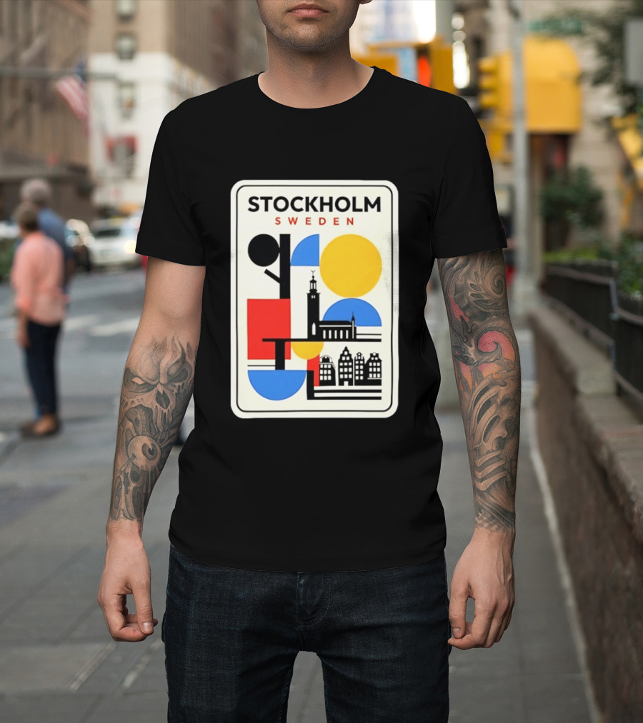 Stockholm Sweden Geometric Cityscape Travel Iconic Urban Landmark Building T-Shirt