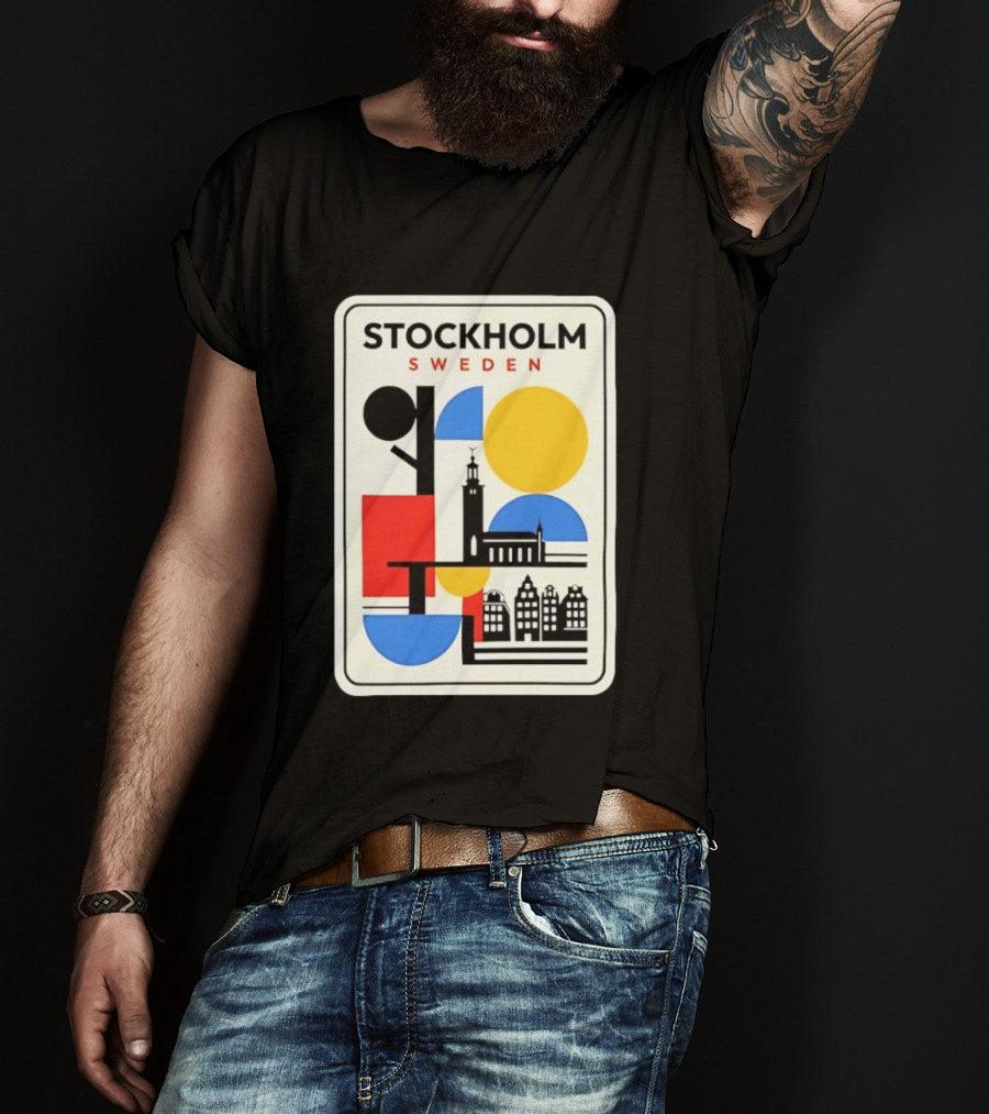 Stockholm Sweden Geometric Cityscape Travel Iconic Urban Landmark Building T-Shirt