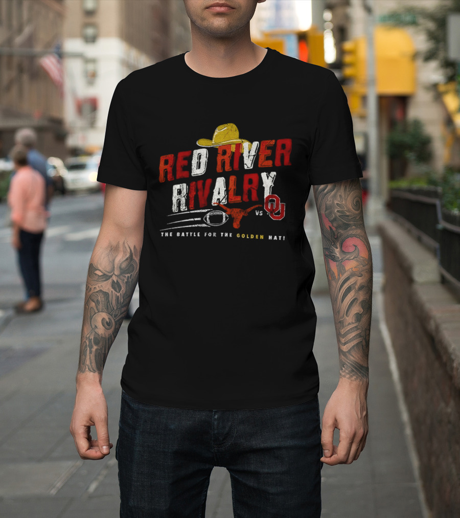 Red River Rivalry Texas Longhorns Vs Oklahoma Sooners The Battle For The Golden Hat T-Shirt