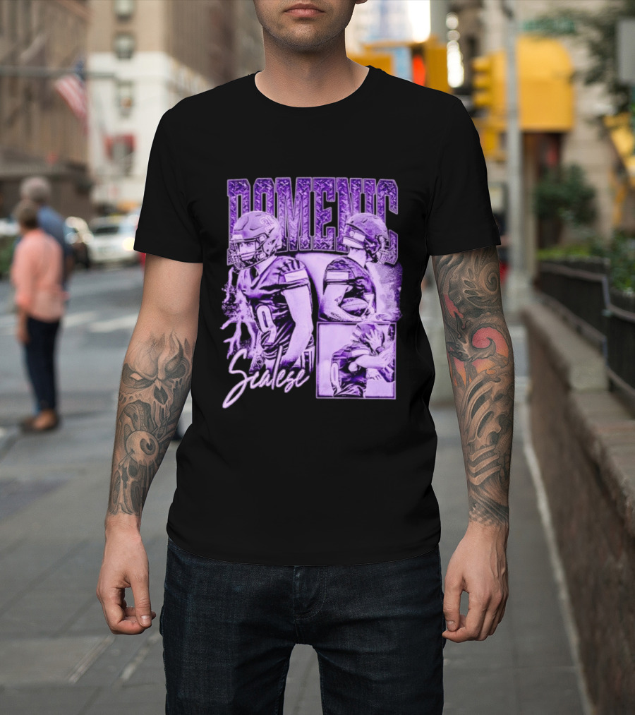 Domenic Scalese Number 9 Football Player Purple Sports Collage T-Shirt