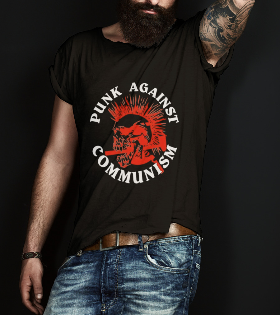 Punk Against Communism Skull Mohawk Anti Communism T-Shirt