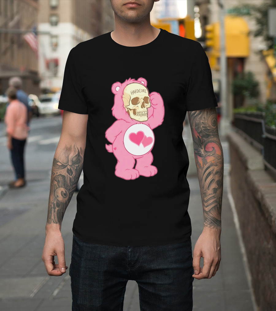 Hardcore Pink Bear Skull Goth Aesthetic With Hearts T-Shirt