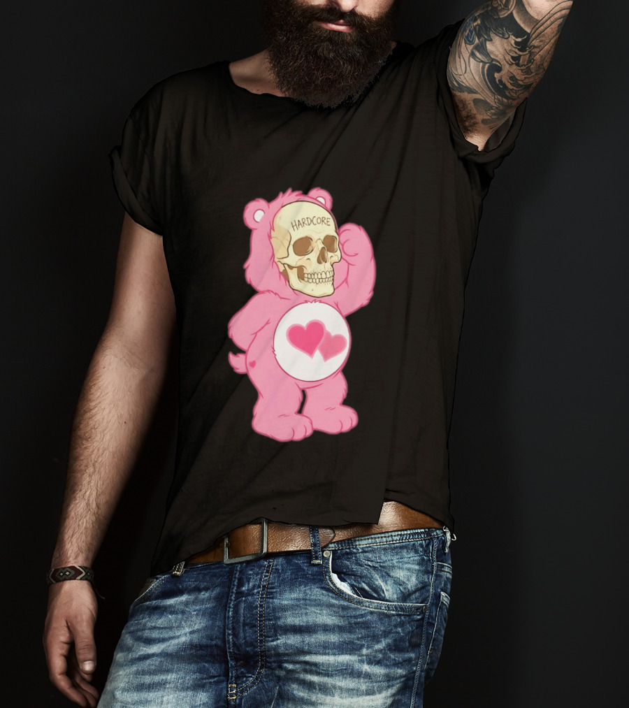 Hardcore Pink Bear Skull Goth Aesthetic With Hearts T-Shirt