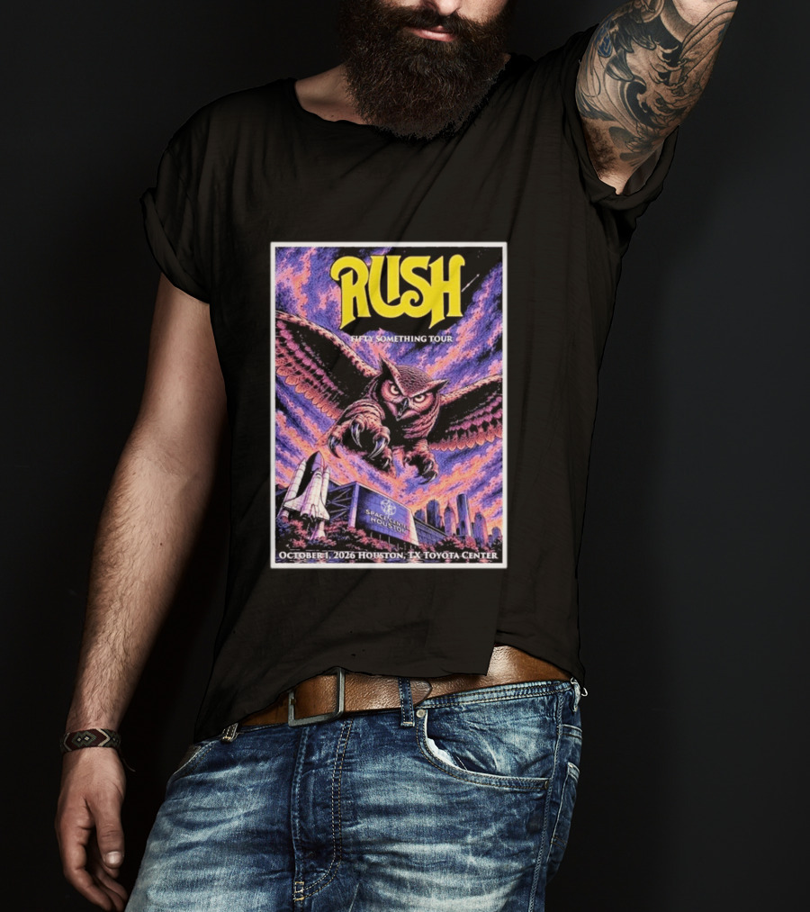 Rush Fifty Something Tour October 1 2026 Houston TX Toyota Center Owl T-Shirt