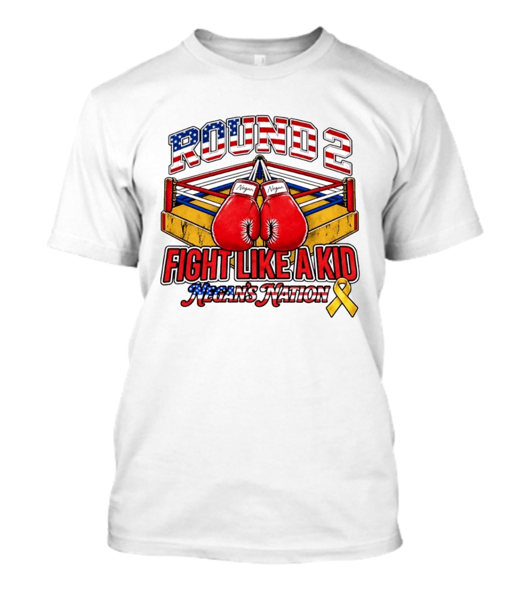 Round 2 Fight Like A Kid Negan's Nation Boxing Gloves Yellow Ribbon T-Shirt