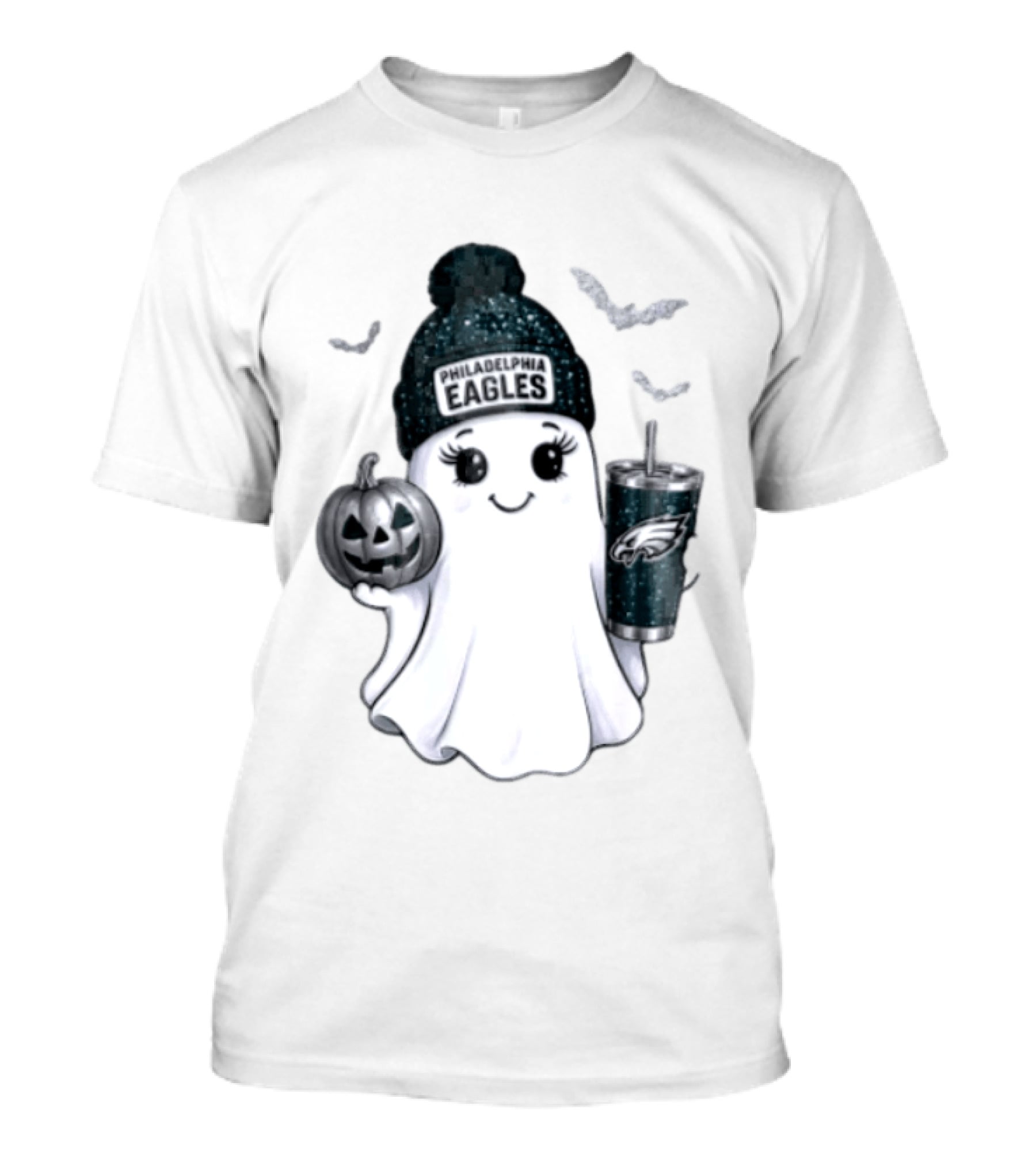 Philadelphia Eagles Beanie Ghost With Pumpkin And Bats T-Shirt
