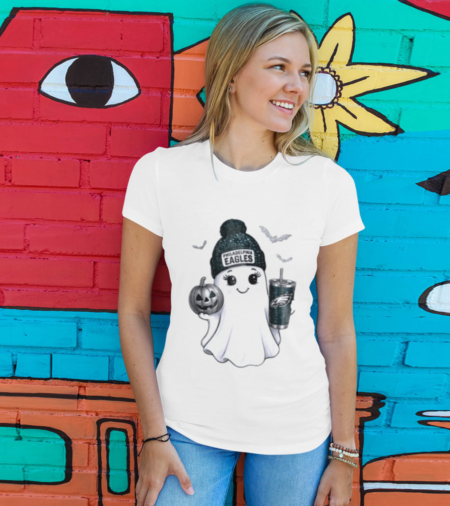 Philadelphia Eagles Beanie Ghost With Pumpkin And Bats T-Shirt