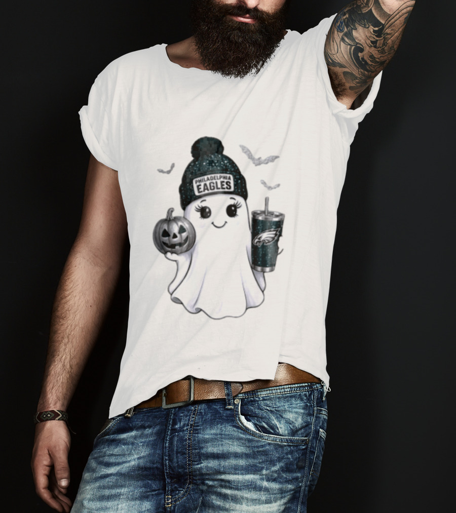 Philadelphia Eagles Beanie Ghost With Pumpkin And Bats T-Shirt