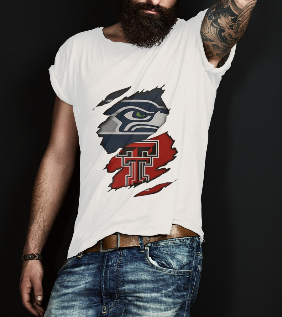 Seattle Seahawks Texas Tech Red Raiders Ripped T-Shirt