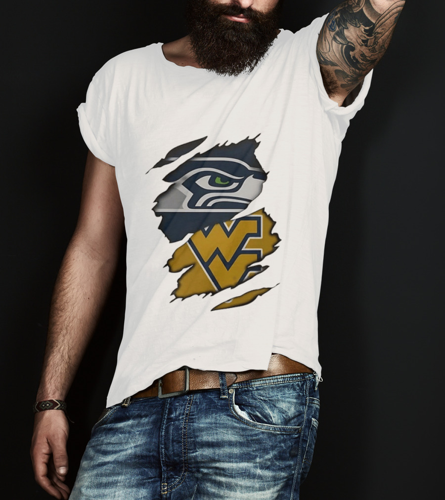 Seattle Seahawks West Virginia Mountaineers Ripped Image Combination T-Shirt