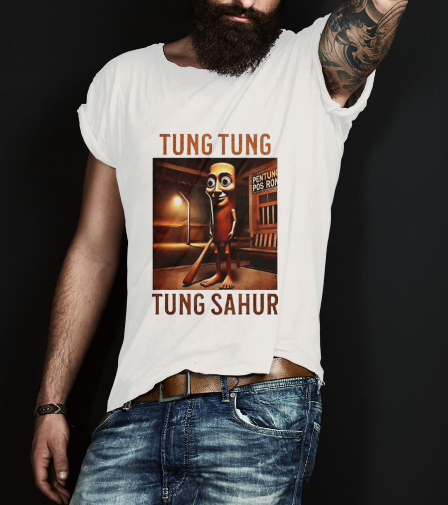 Tung Tung Tung Sahur Pentung Pos Ron Indonesian Culture Night Scene T-Shirt
