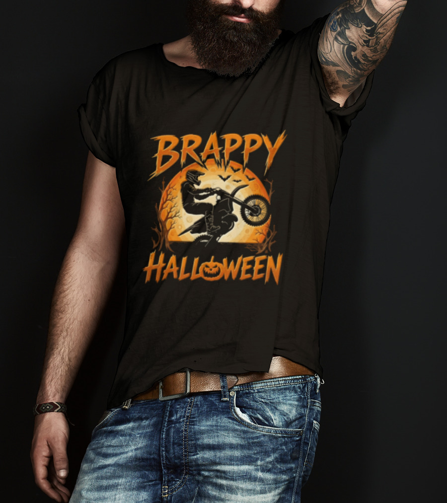 Brappy Halloween Motocross Rider Wheelie Moon Bats T-Shirt