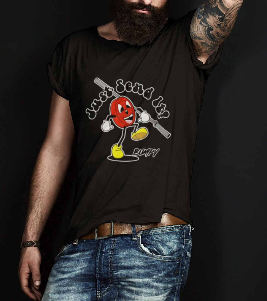 Just Send It Cartoon Weight Plate Lifting PUMPY T-Shirt