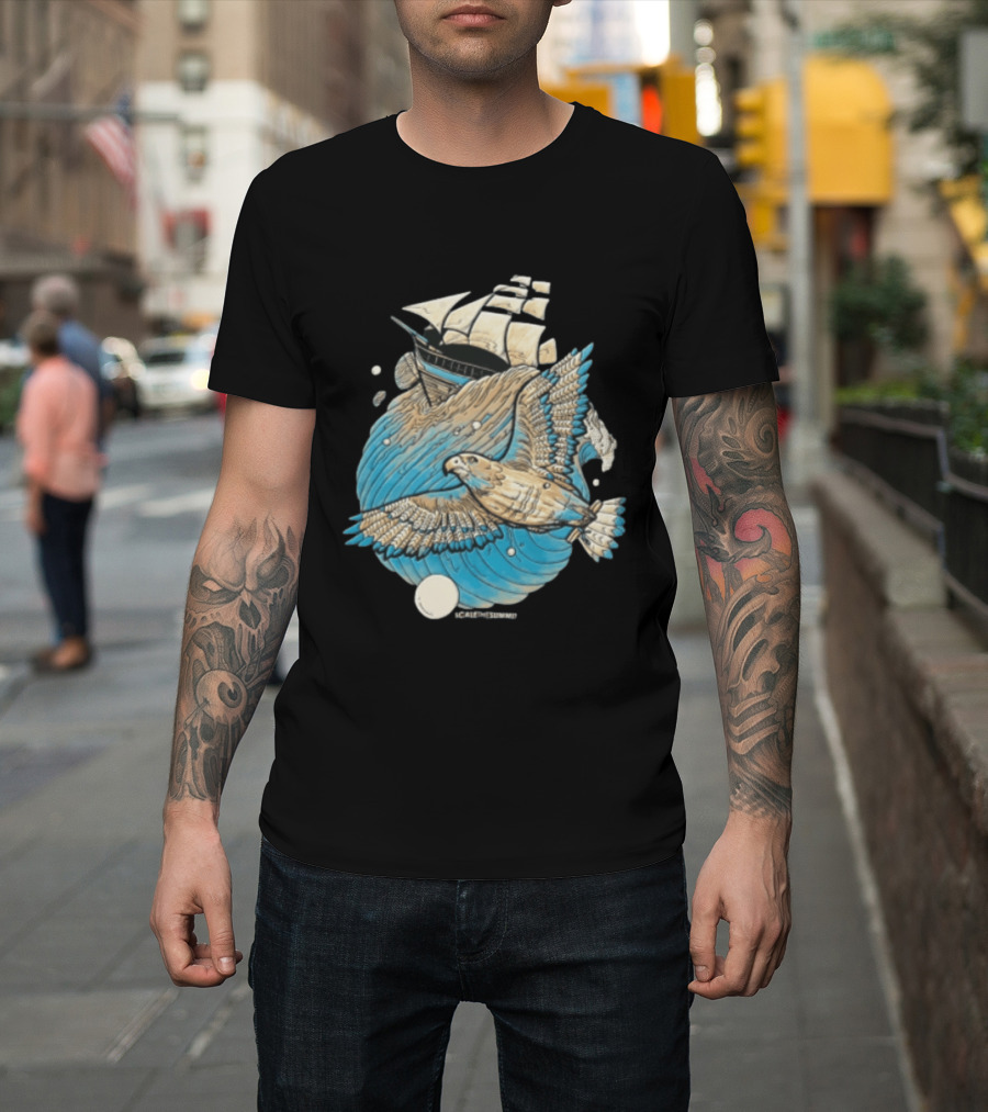 Scale The Summit Eagle Flying Over Sailing Ship Ocean Adventure T-Shirt