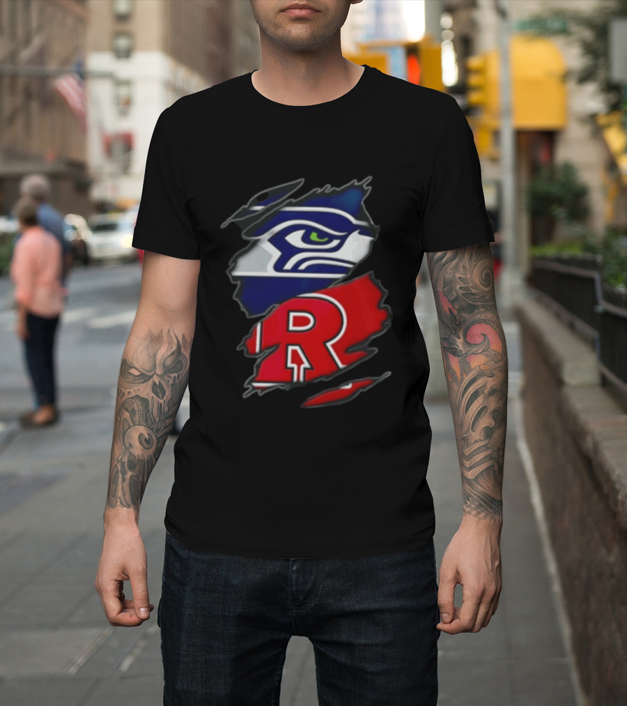 Seattle Seahawks Ripped Fabric Reveal With Rutgers Scarlet Knights T-Shirt