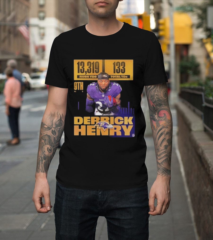 Derrick Henry Baltimore Ravens 13319 Rush Yards 133 Touchdowns 9th Ranked T-Shirt