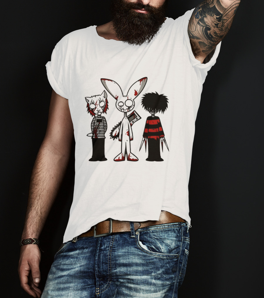 Bloody Max And Friends Horror Icons With Chainsaw And Knives T-Shirt