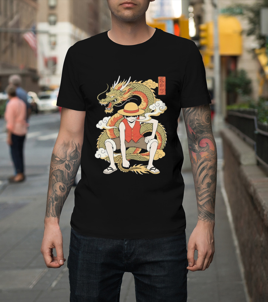 Monkey D Luffy With Dragon And Kanji One Piece Anime T-Shirt