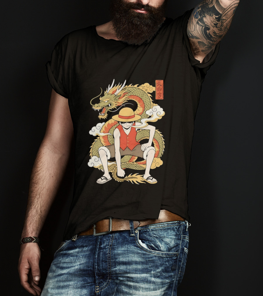Monkey D Luffy With Dragon And Kanji One Piece Anime T-Shirt