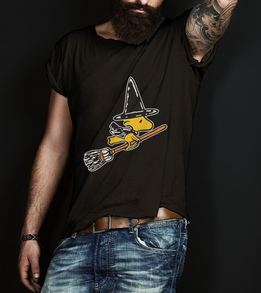 Woodstock Peanuts Halloween Witch Flying On Broomstick T-Shirt