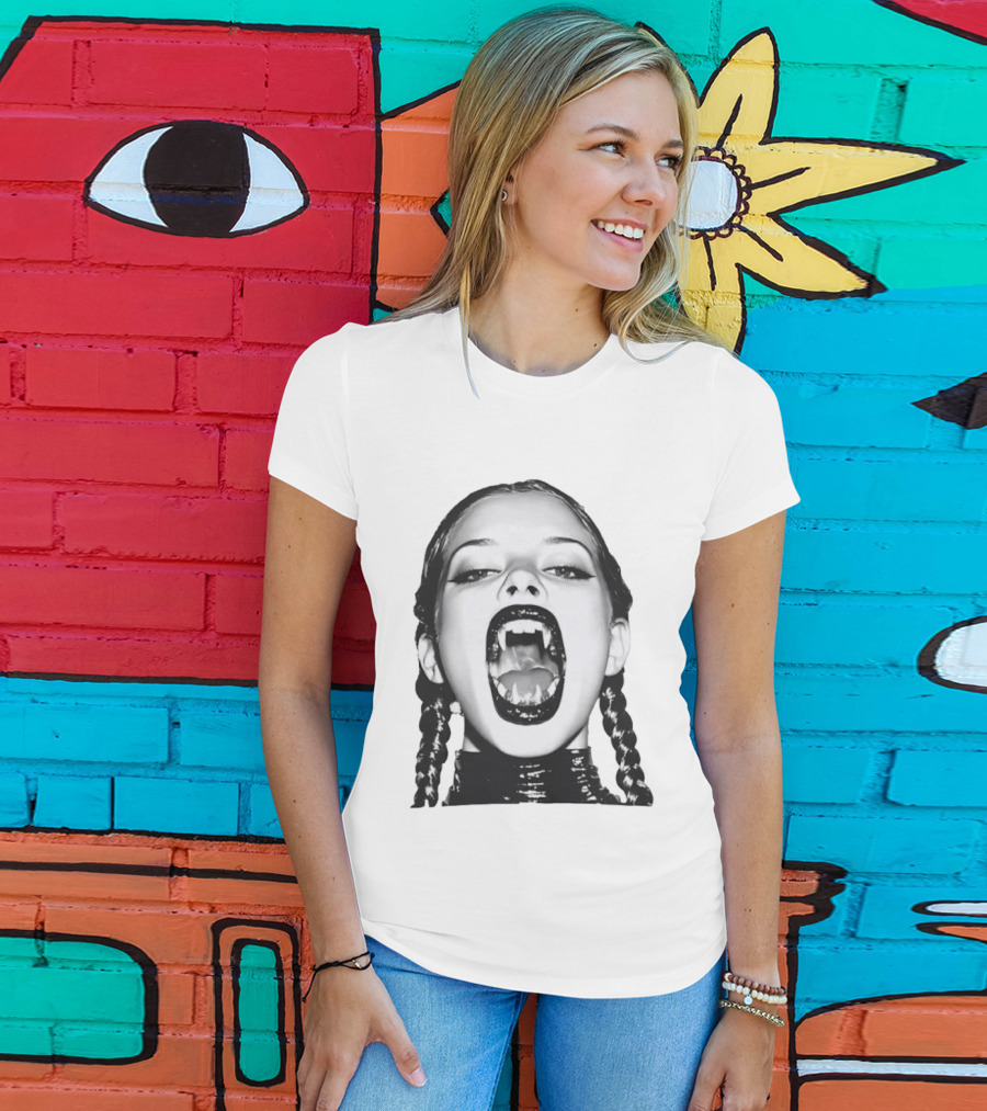 Gothic Vampire Fangs Black And White Horror Aesthetic T-Shirt