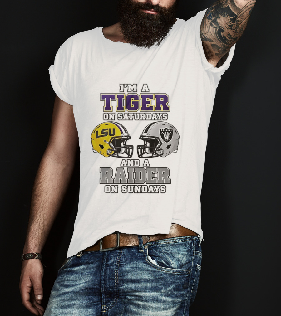 LSU Tiger On Saturdays Raider On Sundays Football Fan Helmets T-Shirt
