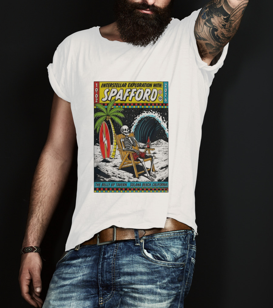 Interstellar Exploration With Spafford Skeleton Surfing At The Belly Up Tavern Solana Beach California October 2 2026 T-Shirt