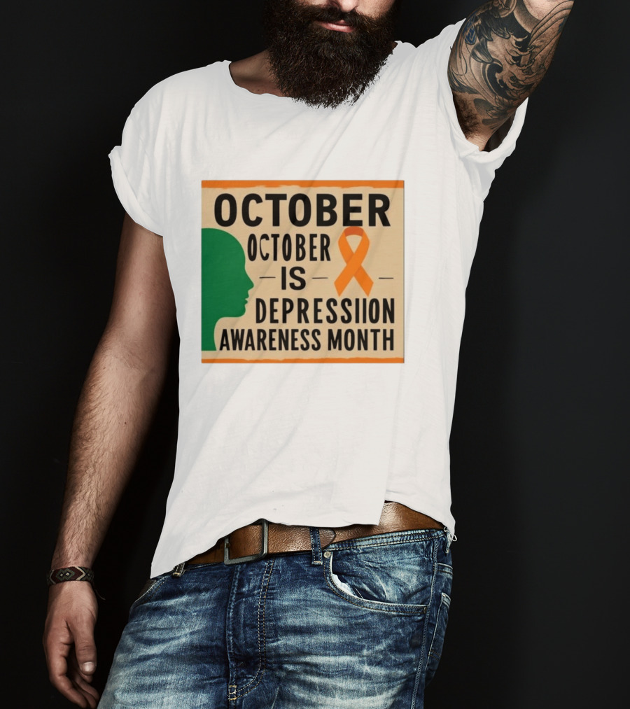 October Depression Awareness Month Orange Ribbon T-Shirt
