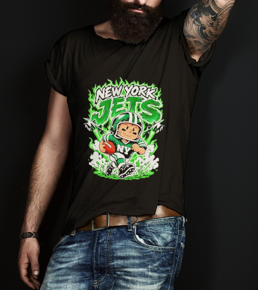 New York Jets Cartoon NY Football Player With Helmet And Ball T-Shirt