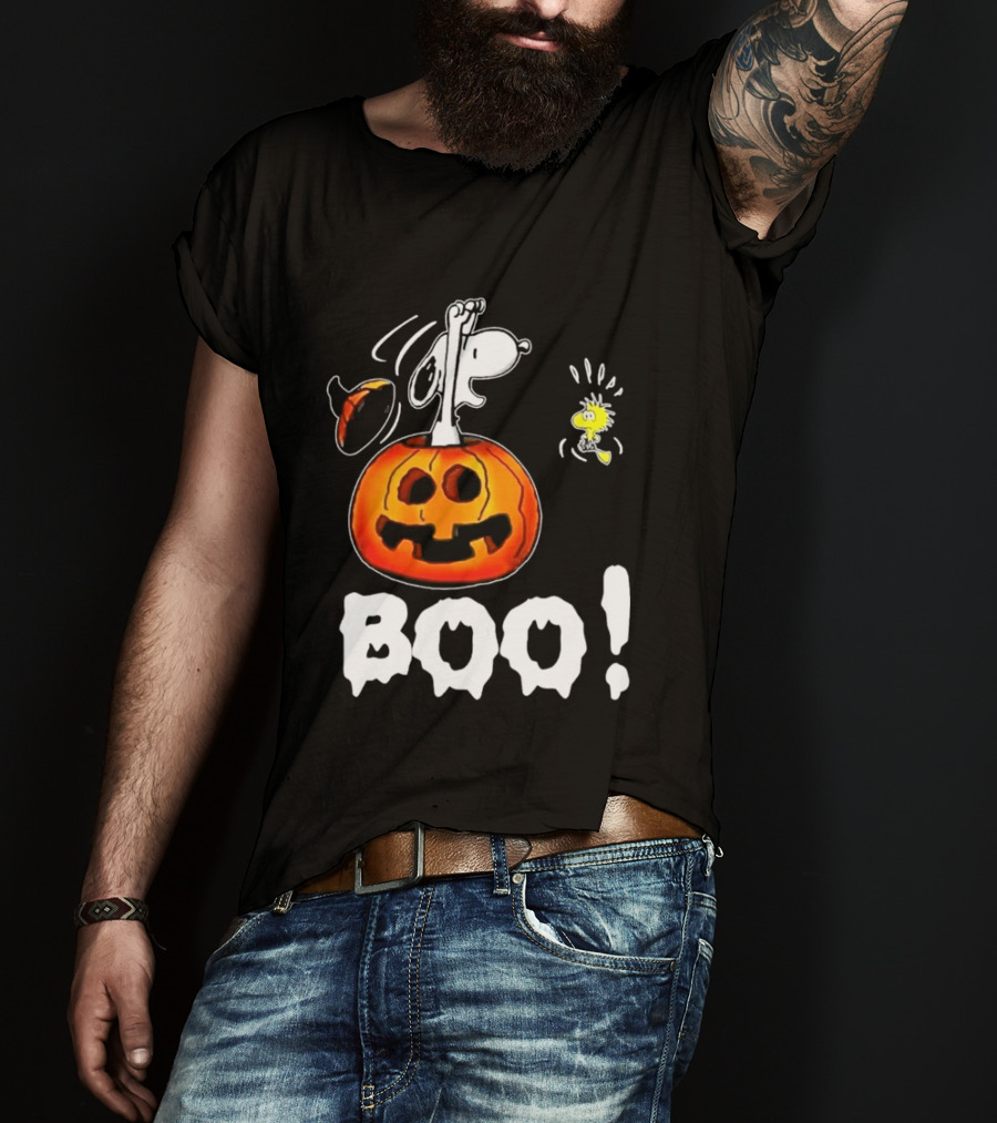 Snoopy Pumpkin Costume Woodstock Halloween BOO Peanuts T-Shirt