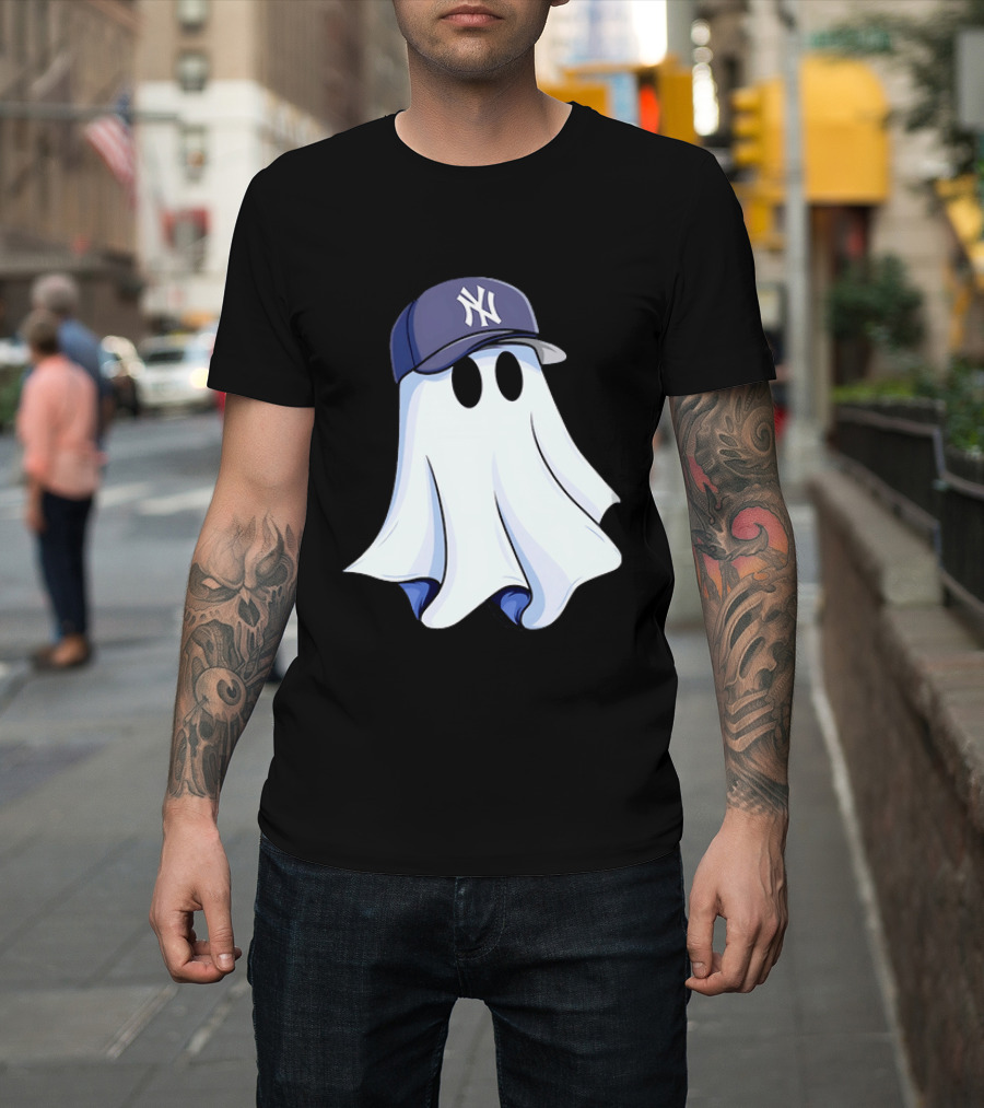 New York Yankees MLB Ghost Baseball Cap Halloween T-Shirt