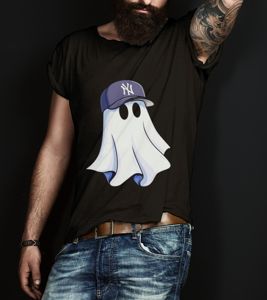 New York Yankees MLB Ghost Baseball Cap Halloween T-Shirt