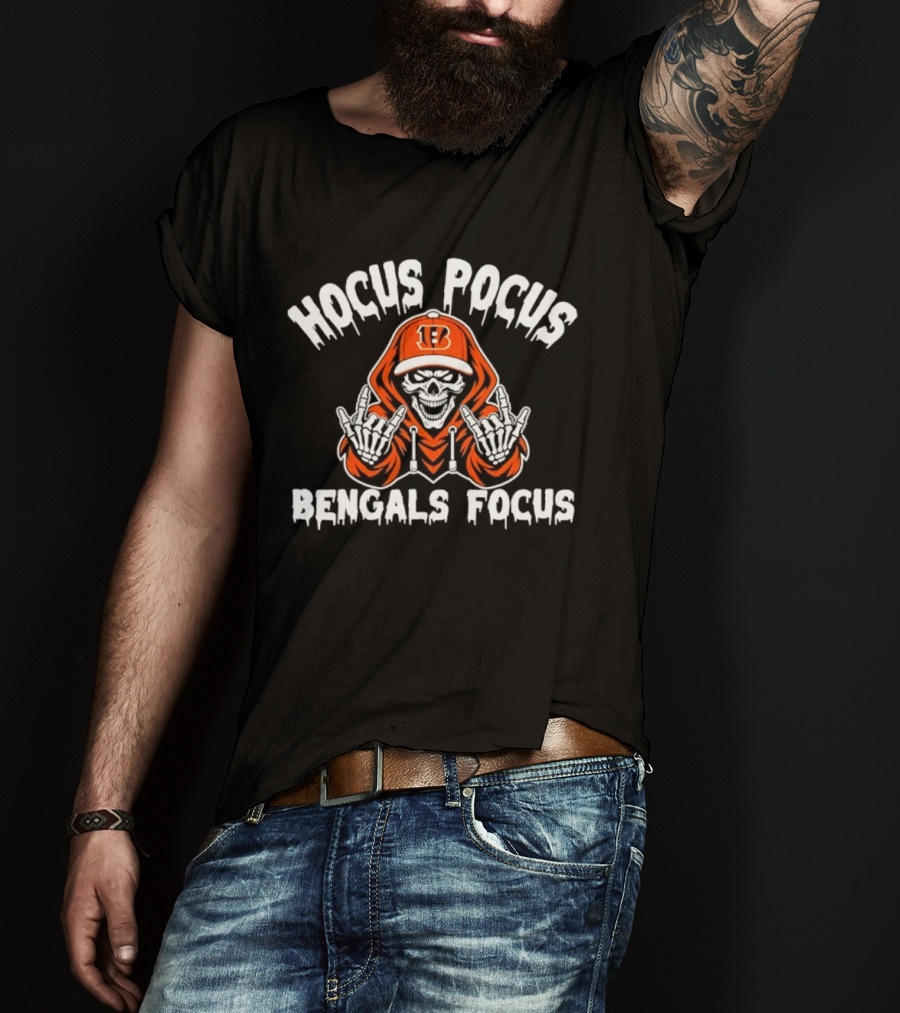 Hocus Pocus Cincinnati Bengals Focus Football Skeleton T-Shirt
