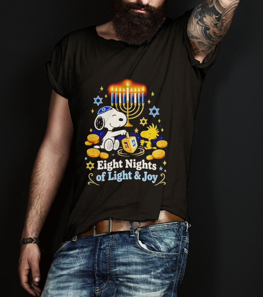 Snoopy Woodstock Hanukkah Menorah Eight Nights Of Light And Joy T-Shirt