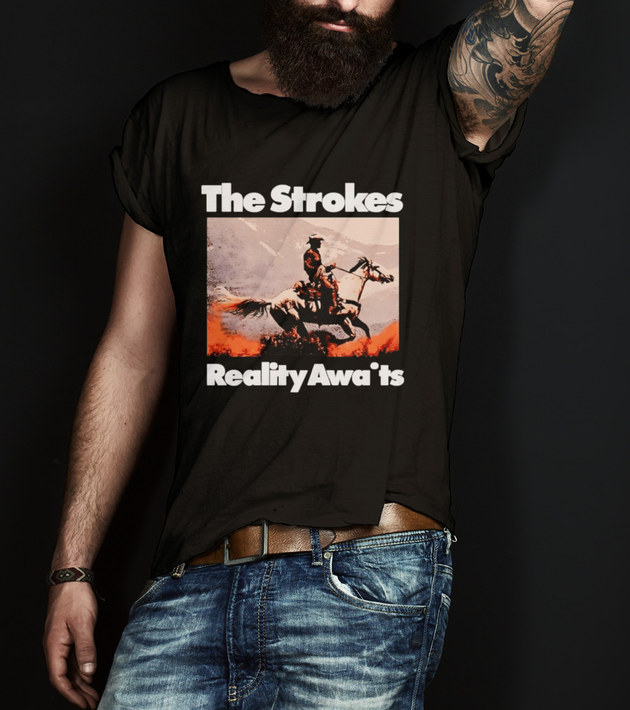 The Strokes Reality Awaits Cowboy On Horseback In Mountains Indie Rock Band T-Shirt