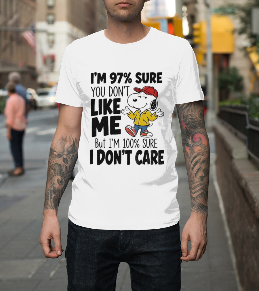 I'm 97% Sure You Don't Like Me But I'm 100% Sure I Don't Care Snoopy Red Hat Yellow Jacket T-Shirt