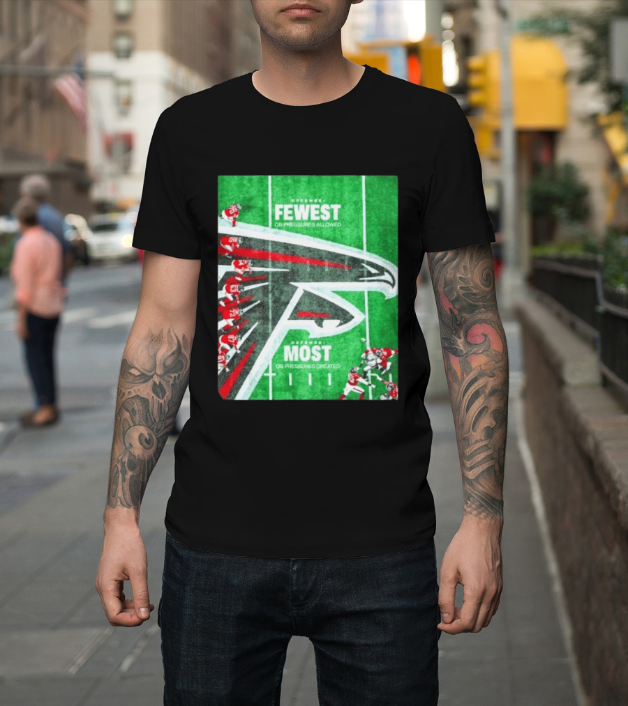 Atlanta Falcons Offense Fewest QB Pressures Allowed Defense Most Pressures Created T-Shirt