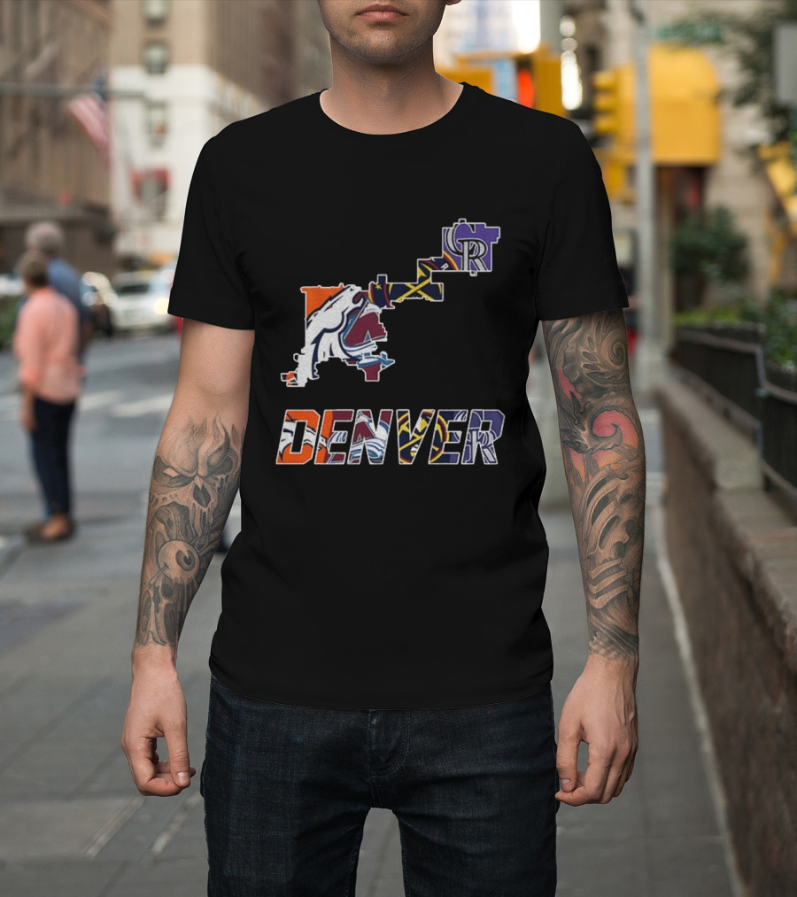 Denver Broncos Nuggets Avalanche Rockies Team Map T-Shirt