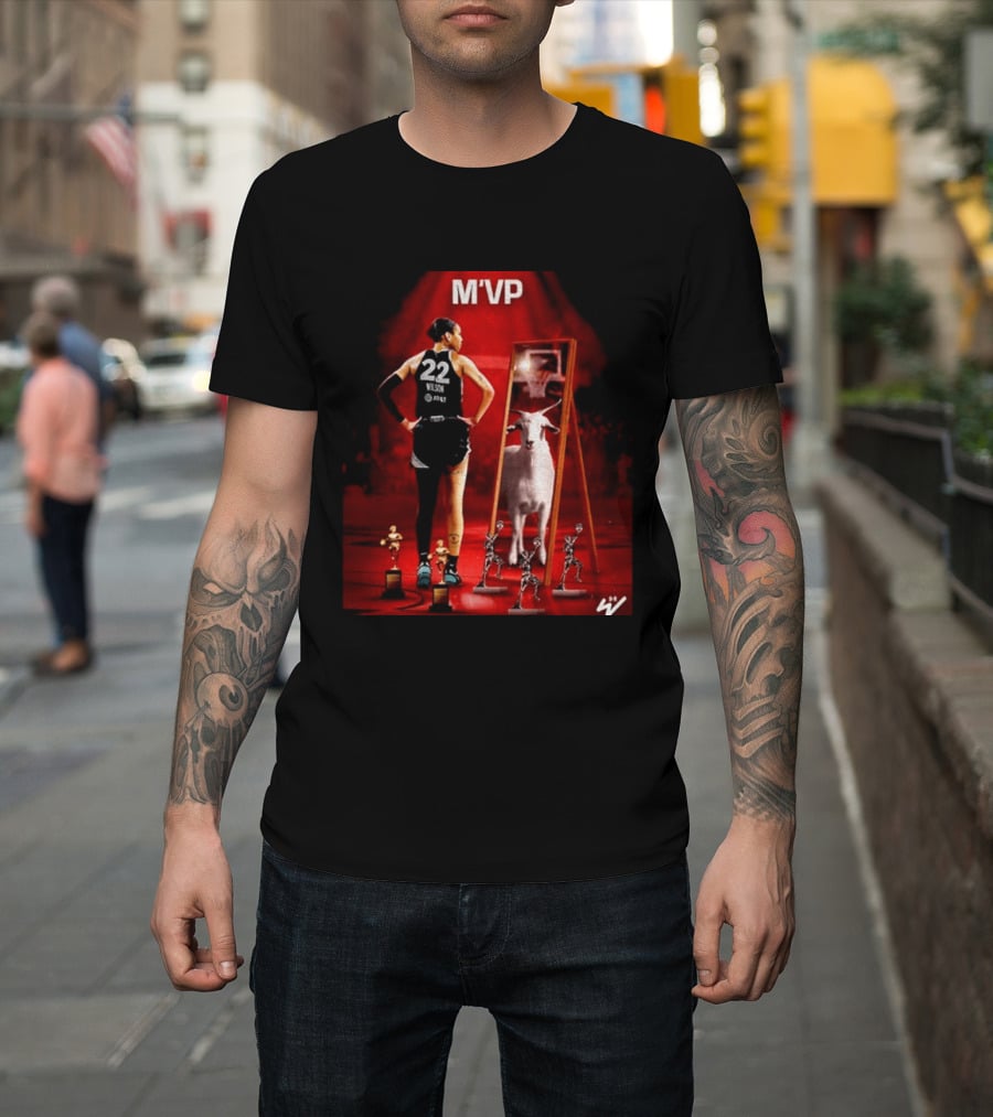 MVP A'ja Wilson Las Vegas Number 22 Goat Reflection Trophies T-Shirt