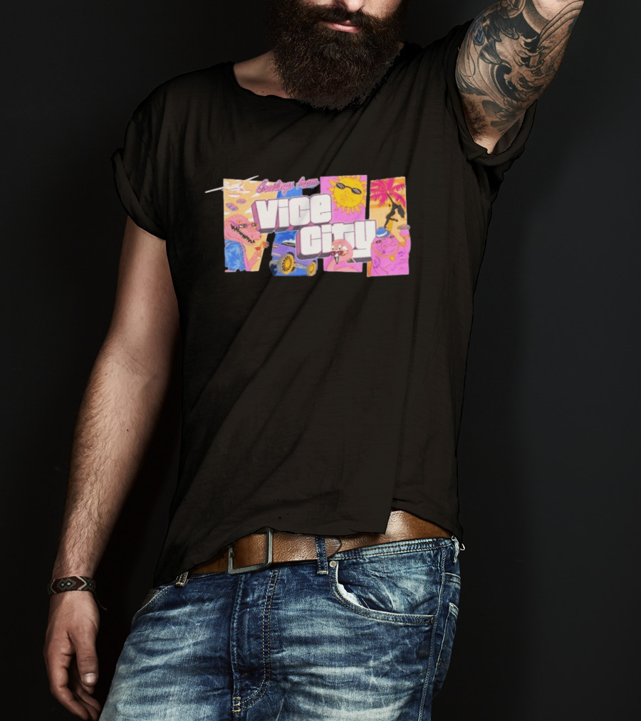Greetings From Vice City Collage Florida Retro Fun Tropical Vibes T-Shirt