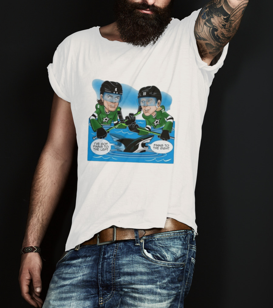 Dallas Stars Finns To The Left Finns To The Right Cartoon Hockey Players T-Shirt