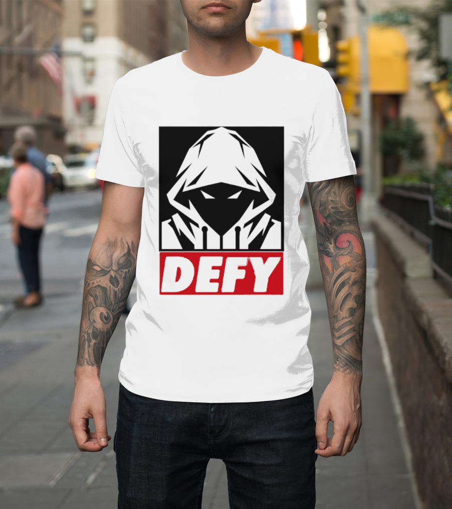 Defy Hooded Figure Streetwear Urban Fashion T-Shirt