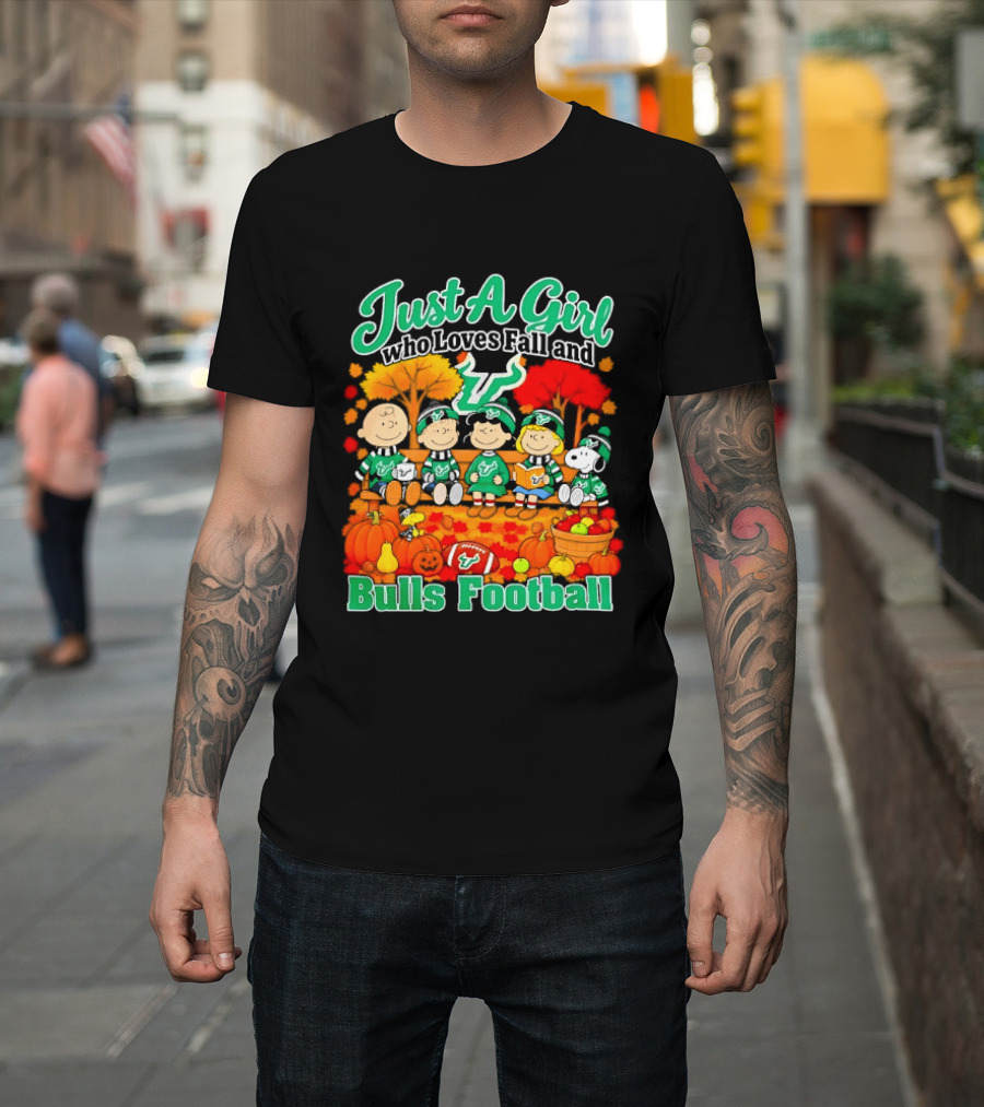 South Florida Bulls Charlie Brown Snoopy Just A Girl Who Loves Fall Football T-Shirt