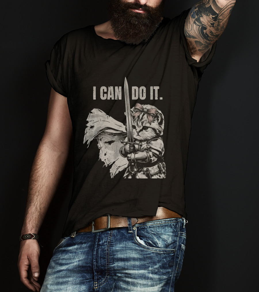 Kitten Knight I Can Do It Sword Meme T-Shirt