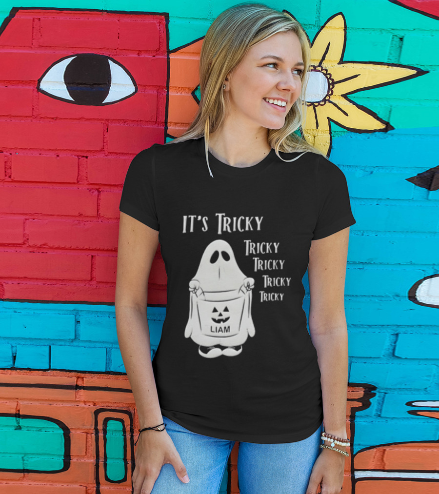 It's Tricky Ghost Holding Jack O Lantern Bucket Halloween T-Shirt