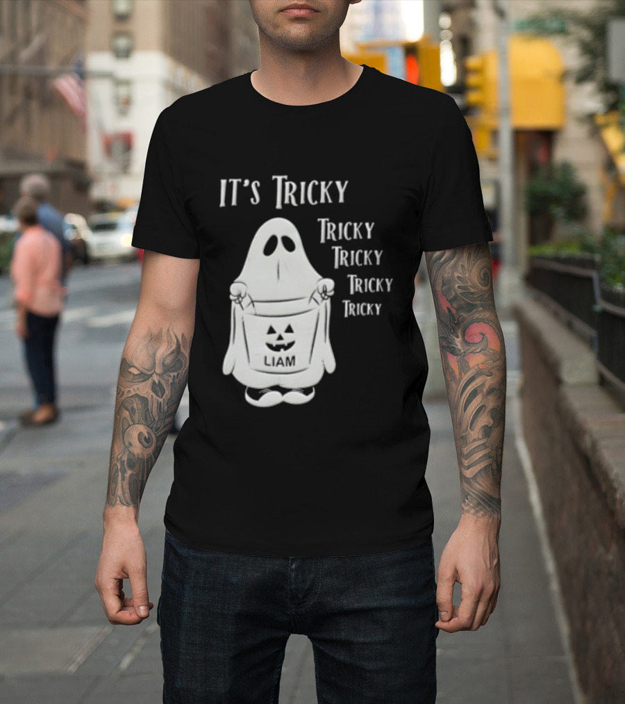 It's Tricky Ghost Holding Jack O Lantern Bucket Halloween T-Shirt