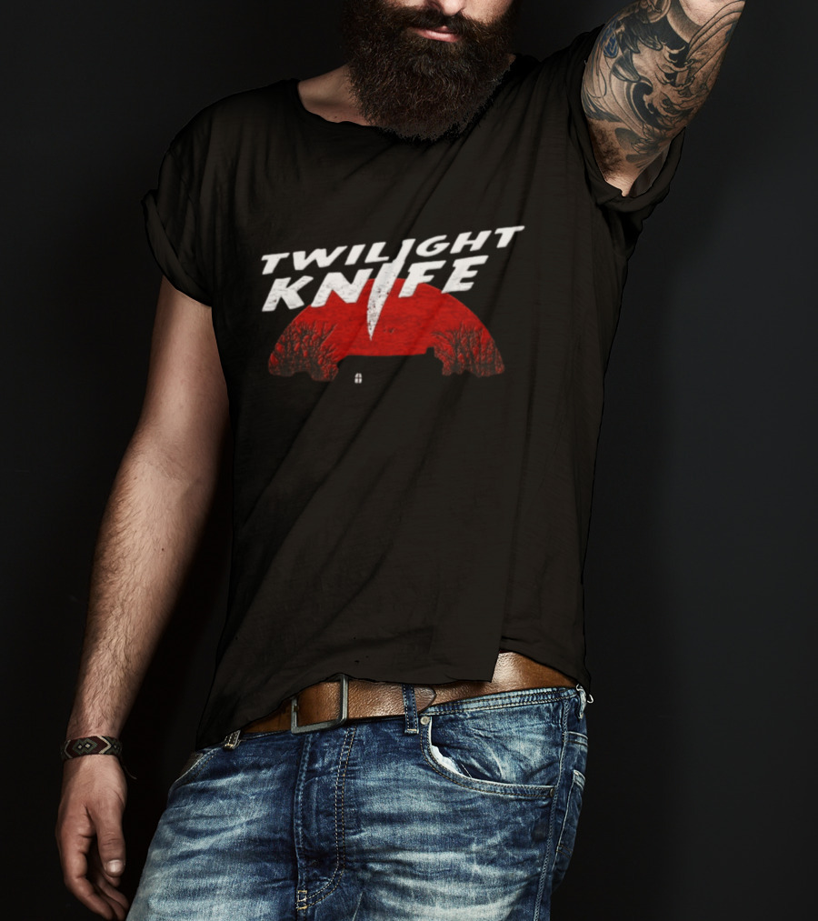 Twilight Knife Red Moon With Trees And House T-Shirt